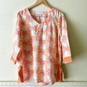 J.Jill linen cotton blend coral print tunic top